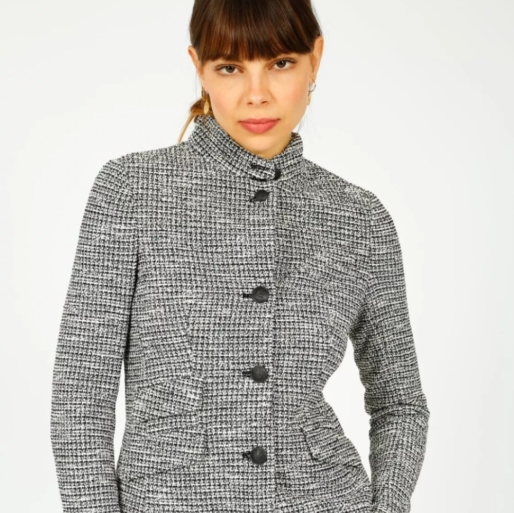 rag & bone Tweed Blazer Size 6 Navy Cream Collarless Crest Button Jacket - Picture 4 of 11
